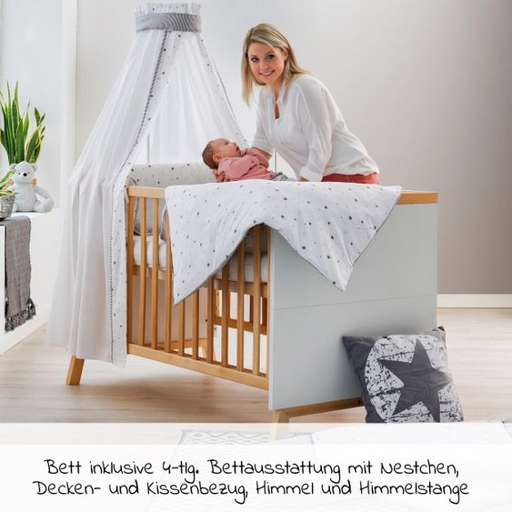 Schardt Sparset Kinderzimmer Miami White 15-tlg. Inkl. Textilkollektion Sternchen grau -