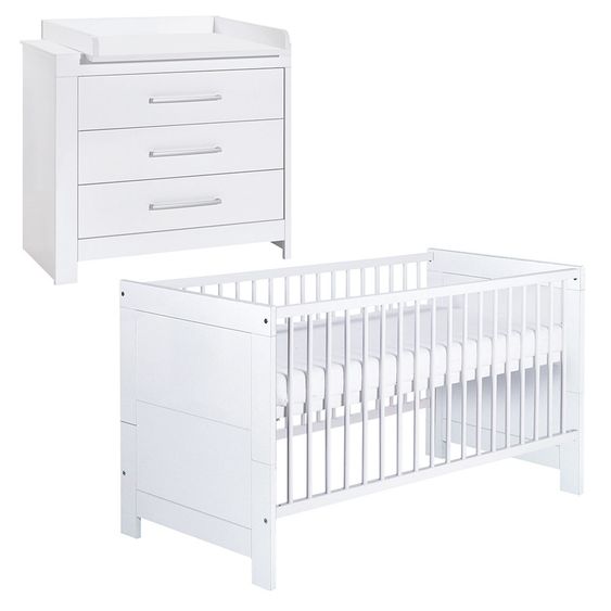 Schardt Sparset Kinderzimmer Nordic White mit Bett und Wickelkommode