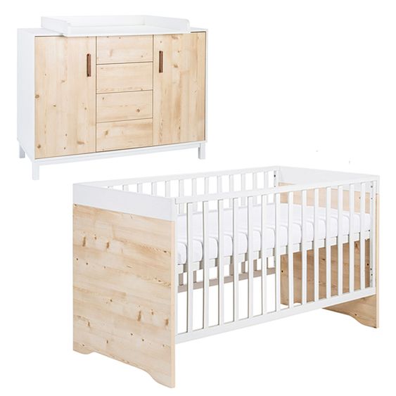 Schardt Sparset Kinderzimmer Timber Pinie mit Bett und Wickelkommode