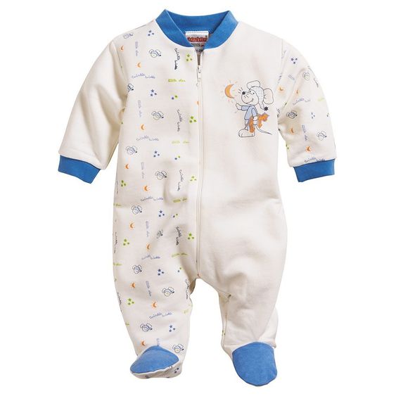 Schnizler Schlafanzug Einteiler - Maus Offwhite Blau - Gr. 56