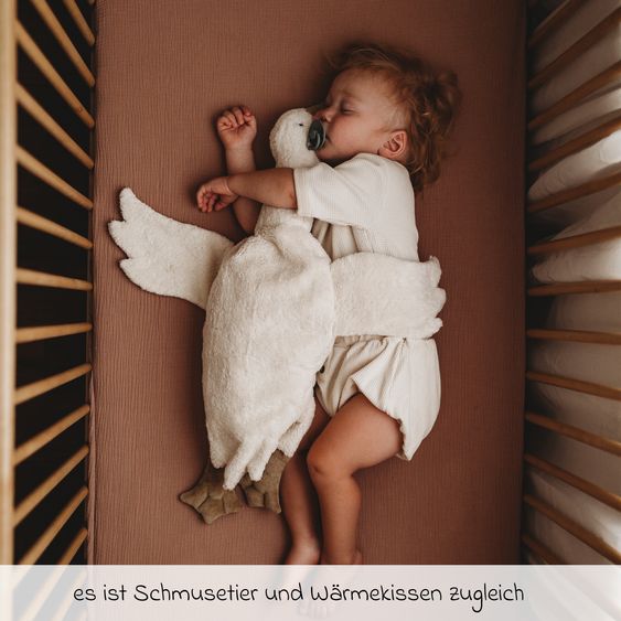 Senger Kuscheltier mit Wärmekissen / Stillkissen Gans Groß 80 cm - aus Bio-Baumwolle GOTS mit Dinkelspreu-Füllung - Weiß