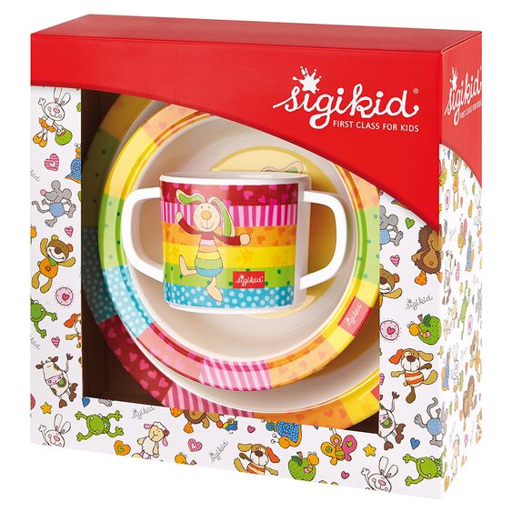 sigikid Set di stoviglie antiscivolo da 3 pezzi - Rainbow Rabbit