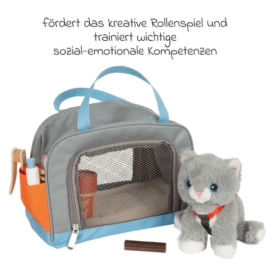 small foot Set De Soin 14 Pièces Pour Chatons avec Sac, Bébé Chat et Beaucoup d’Accessoires - Gris