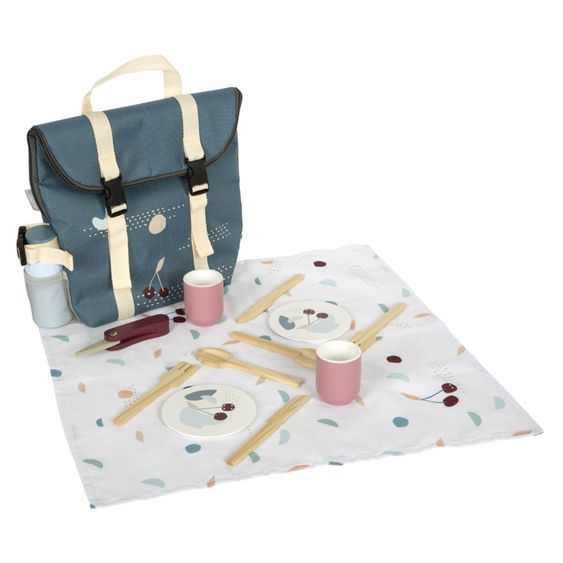 small foot 14-tlg. Picknickrucksack mit Tellern, Bechern, Besteck, Thermoskanne, Klappmesser und Decke - Tasty - Blau