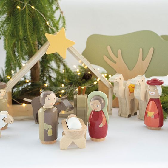 small foot 19 tlg. Spielset Weihnachtskrippe aus Holz - Bunt