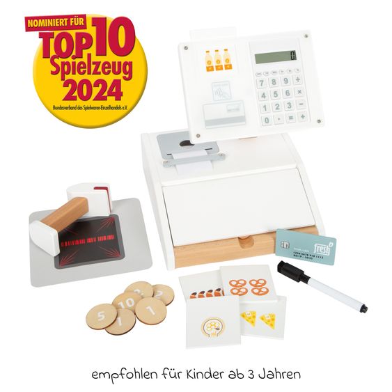 small foot 26-tlg. Kassen-Set mit Taschenrecher, Handscanner, Monitor inkl. 15 Geldstücke - Weiß