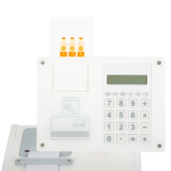 small foot 26-tlg. Kassen-Set mit Taschenrecher, Handscanner, Monitor inkl. 15 Geldstücke - Weiß