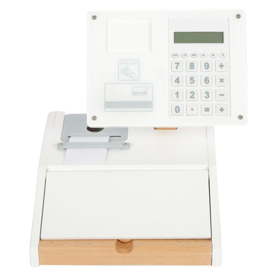 small foot 26-tlg. Kassen-Set mit Taschenrecher, Handscanner, Monitor inkl. 15 Geldstücke - Weiß