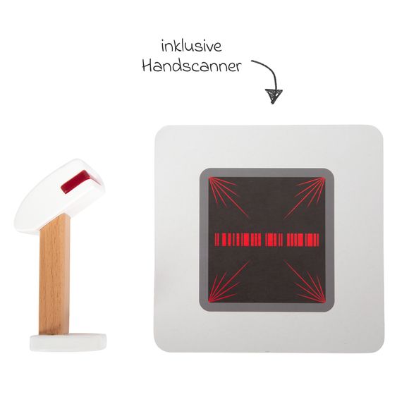 small foot 26-tlg. Kassen-Set mit Taschenrecher, Handscanner, Monitor inkl. 15 Geldstücke - Weiß