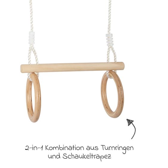 small foot 2in1 Altalena trapezio con anelli ginnici in legno - Braun