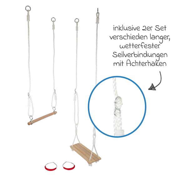 small foot 3-in-1 Schaukel-Set mit Brettschaukel, Turnringen & Trapez - Natur