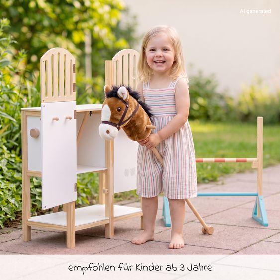 small foot Set Hobby Horsing 3 Pièces avec Cheval Bâton, Étable & Barrière - Marron / Multicolore
