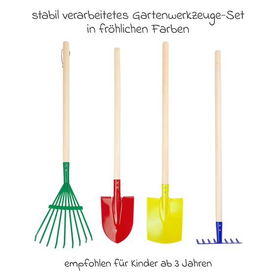 small foot 4-tlg. Gartenwerkzeug-Set mit Spaten, Schaufel, Harke & Rechen - Kunterbunt