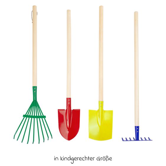 small foot 4-tlg. Gartenwerkzeug-Set mit Spaten, Schaufel, Harke & Rechen - Kunterbunt
