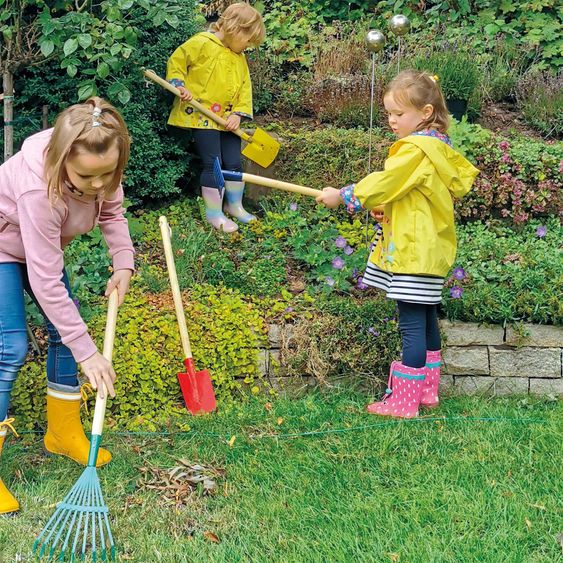 small foot 4-tlg. Gartenwerkzeug-Set mit Spaten, Schaufel, Harke & Rechen - Kunterbunt