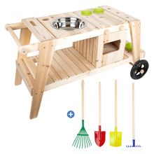 Set da gioco da giardino 5 pz. Cucina da Gioco con Ruote & Set Attrezzi da Giardino 4 pz. - Naturale