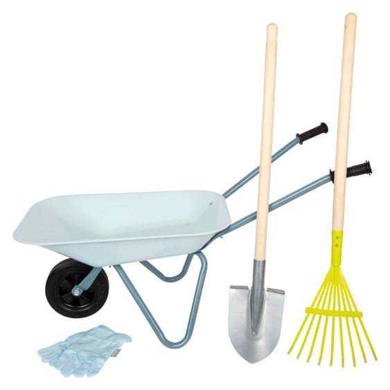 small foot 5-pc. Garden Tool Set with wheelbarrow, spade, rake & gloves - Light Blue