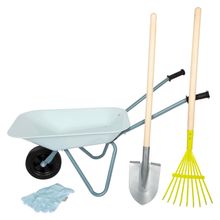 5-tlg. Gartenwerkzeug-Set mit Schubkarre, Spaten, Rechen & Handschuhe - Hellblau