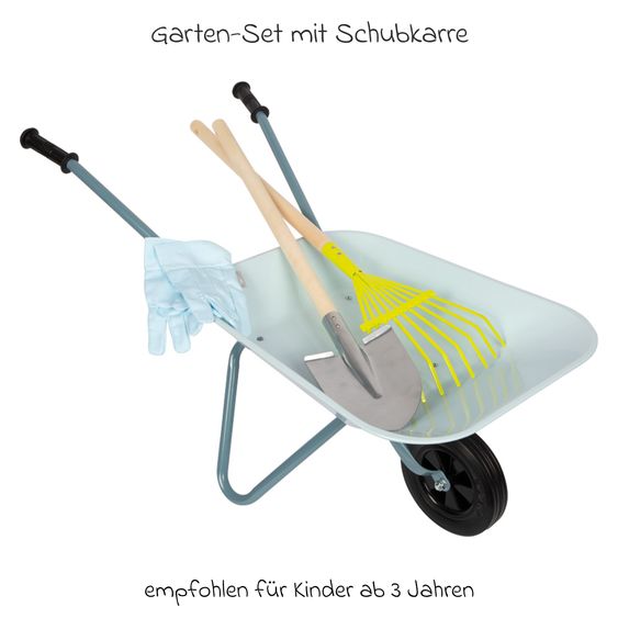 small foot 5-tlg. Gartenwerkzeug-Set mit Schubkarre, Spaten, Rechen & Handschuhe - Hellblau
