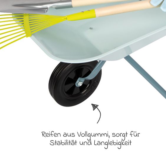 small foot 5-tlg. Gartenwerkzeug-Set mit Schubkarre, Spaten, Rechen & Handschuhe - Hellblau