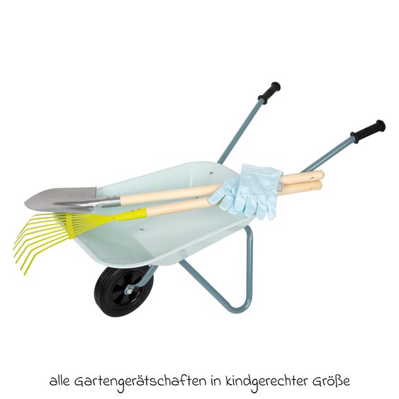 small foot 5-tlg. Gartenwerkzeug-Set mit Schubkarre, Spaten, Rechen & Handschuhe - Hellblau