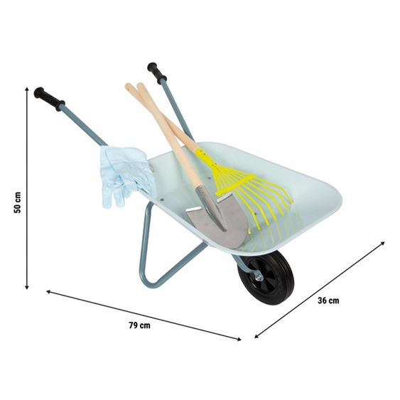 small foot 5-tlg. Gartenwerkzeug-Set mit Schubkarre, Spaten, Rechen & Handschuhe - Hellblau