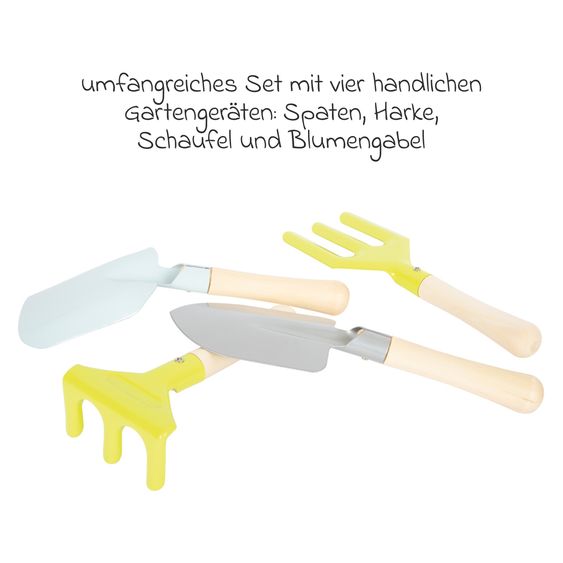 small foot Set grembiuli da giardino 7 pz. con attrezzi da giardino incl. vanga, rastrello, forca da fiori & pala