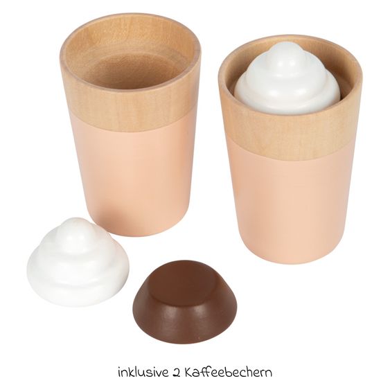 small foot 7-tlg. Kaffeemaschinen-Set inkl. 2 Kaffeebecher, 2 Kaffeecoins & 2 Milchschaumhauben - Tasty - Grau