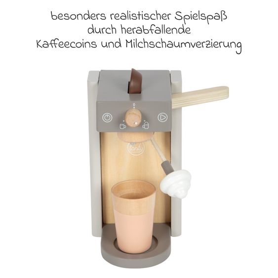 small foot 7-tlg. Kaffeemaschinen-Set inkl. 2 Kaffeebecher, 2 Kaffeecoins & 2 Milchschaumhauben - Tasty - Grau