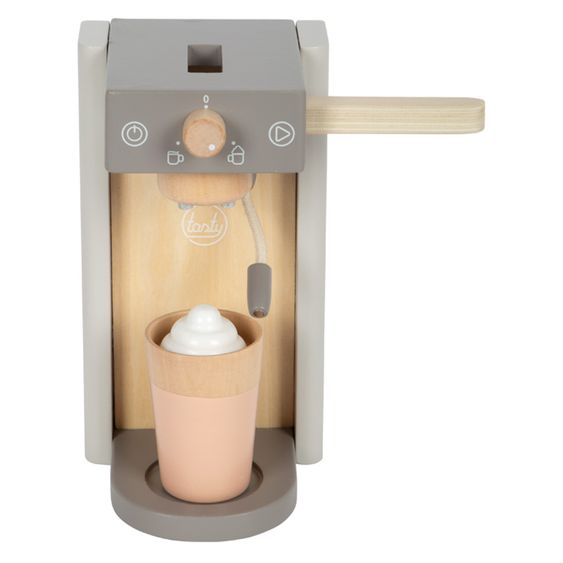small foot 7-tlg. Kaffeemaschinen-Set inkl. 2 Kaffeebecher, 2 Kaffeecoins & 2 Milchschaumhauben - Tasty - Grau