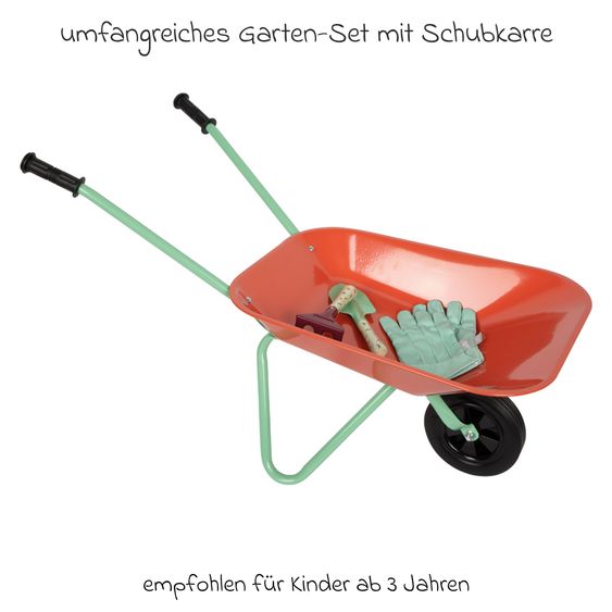 small foot 8.tlg. Großes Gartenset mit Schubkarre, Harke, Spaten, Rechen, Handschuhe, Schaufel & Handharke
