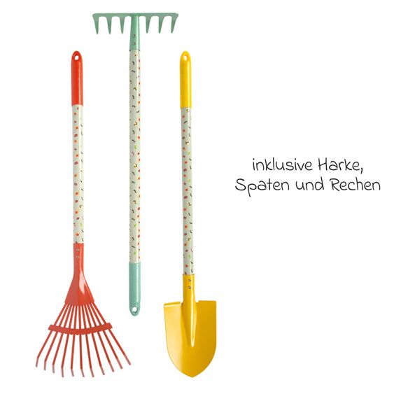 small foot 8.tlg. Großes Gartenset mit Schubkarre, Harke, Spaten, Rechen, Handschuhe, Schaufel & Handharke