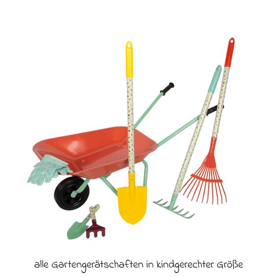 small foot 8.tlg. Großes Gartenset mit Schubkarre, Harke, Spaten, Rechen, Handschuhe, Schaufel & Handharke