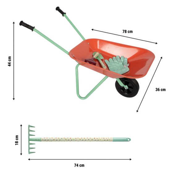 small foot 8.tlg. Großes Gartenset mit Schubkarre, Harke, Spaten, Rechen, Handschuhe, Schaufel & Handharke