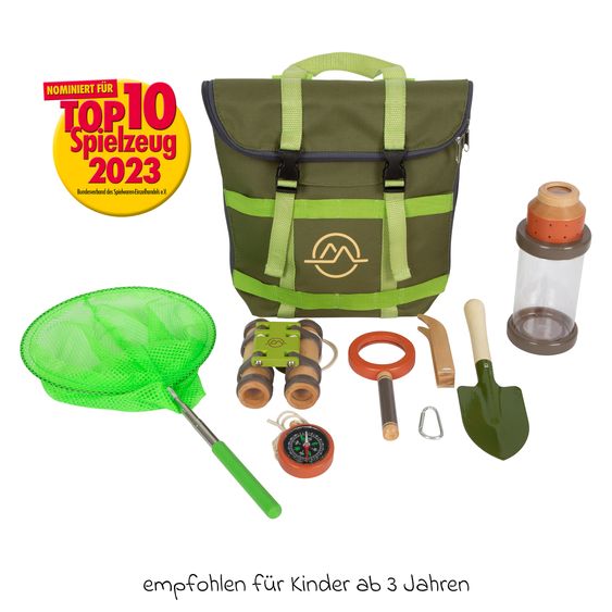 small foot Zaino esploratore 9 pz. Discover incl. rete, lente d'ingrandimento con contenitore e molti accessori - Colorato