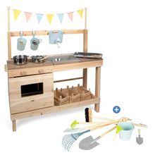 9-tlg. Garten-Spielset mit Matschküche & 8-tlg. Gartenwerkzeug-Set - Natur