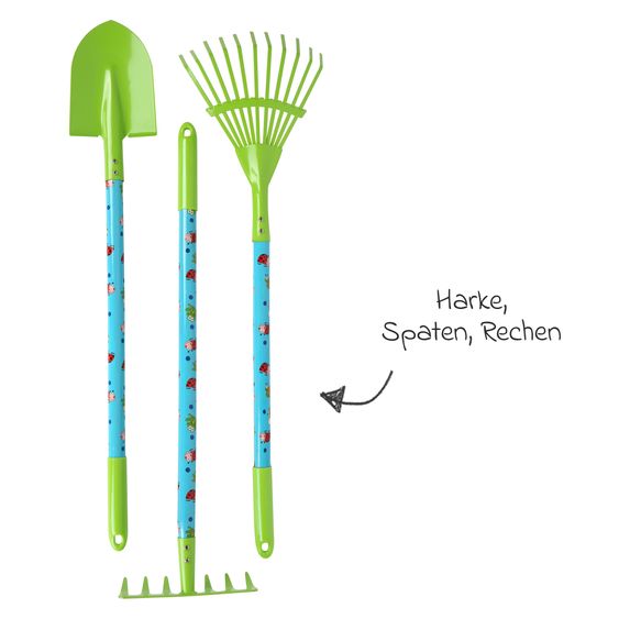 small foot 9-tlg. Großes Gartenset mit Schubkarre inkl. Rechen, Harke & Spaten - Grün
