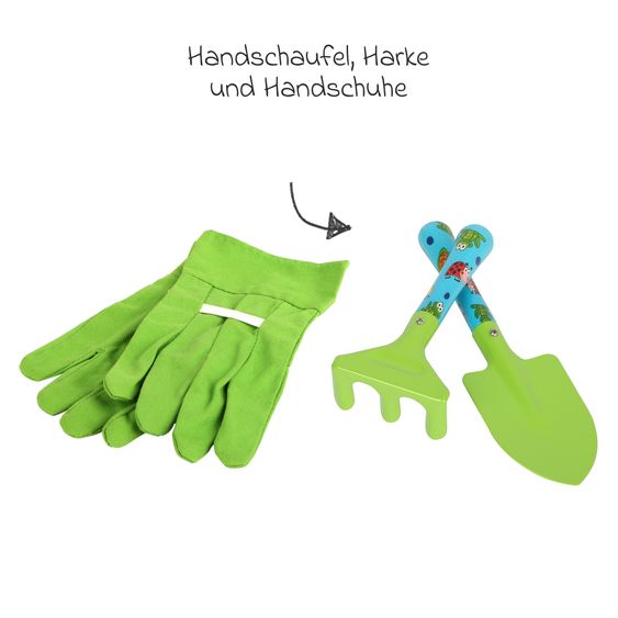 small foot 9-tlg. Großes Gartenset mit Schubkarre inkl. Rechen, Harke & Spaten - Grün