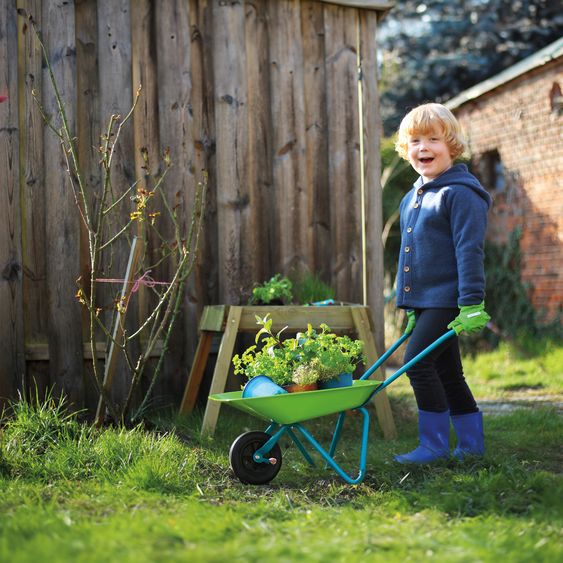 small foot 9-tlg. Großes Gartenset mit Schubkarre inkl. Rechen, Harke & Spaten - Grün