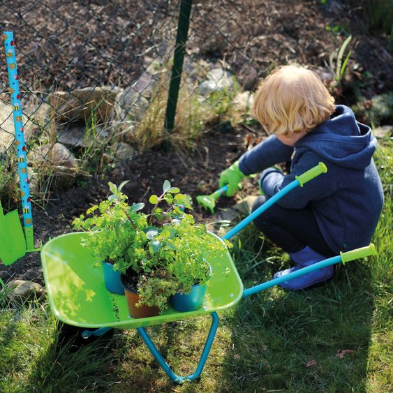 small foot 9-tlg. Großes Gartenset mit Schubkarre inkl. Rechen, Harke & Spaten - Grün