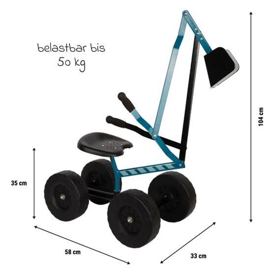 small foot Bagger mit großen Rädern, beweglicher Schaufel belastbar bis 50 kg - Blau