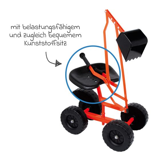 small foot Bagger mit großen Rädern, beweglicher Schaufel belastbar bis 50 kg - Rot