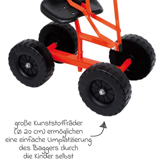 small foot Bagger mit großen Rädern, beweglicher Schaufel belastbar bis 50 kg - Rot