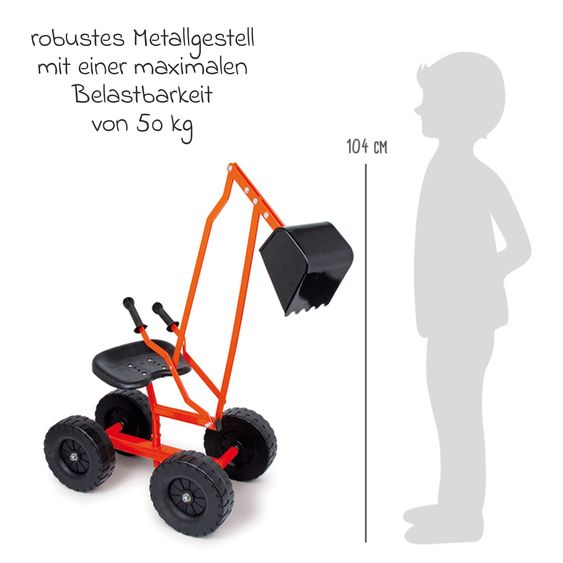 small foot Bagger mit großen Rädern, beweglicher Schaufel belastbar bis 50 kg - Rot
