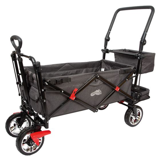 small foot Bollerwagen bis 80 kg belastbar mit Dach, Ablagekorb, Regenschutz & Transporttasche - Schwarz