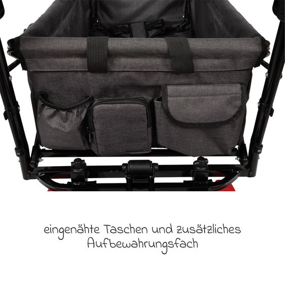 small foot Bollerwagen bis 80 kg belastbar mit Dach, Ablagekorb, Regenschutz & Transporttasche - Schwarz