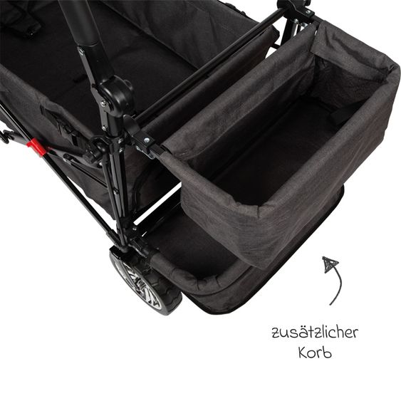 small foot Bollerwagen bis 80 kg belastbar mit Dach, Ablagekorb, Regenschutz & Transporttasche - Schwarz