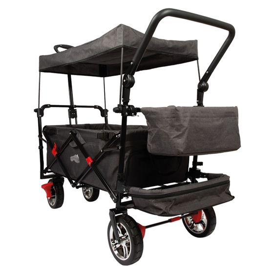 small foot Bollerwagen bis 80 kg belastbar mit Dach, Ablagekorb, Regenschutz & Transporttasche - Schwarz
