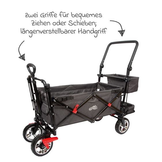 small foot Bollerwagen bis 80 kg belastbar mit Dach, Ablagekorb, Regenschutz & Transporttasche - Schwarz