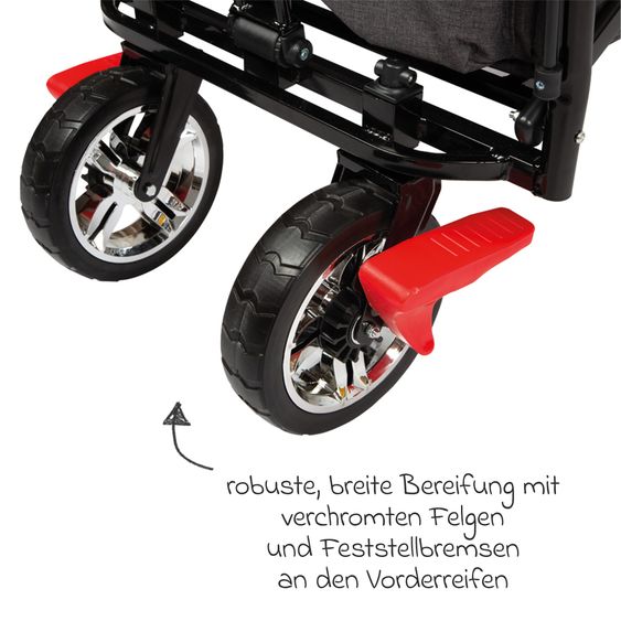 small foot Bollerwagen bis 80 kg belastbar mit Dach, Ablagekorb, Regenschutz & Transporttasche - Schwarz